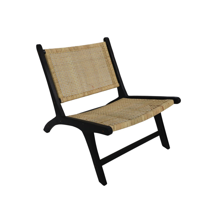 Loungestoel - 67x81x71 - Zwart/Naturel - Teak/rotan