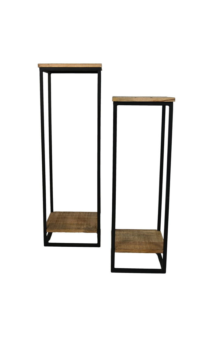 Plant stand - 30x30x90 - Natural/black - Mango wood/iron - Set of 2