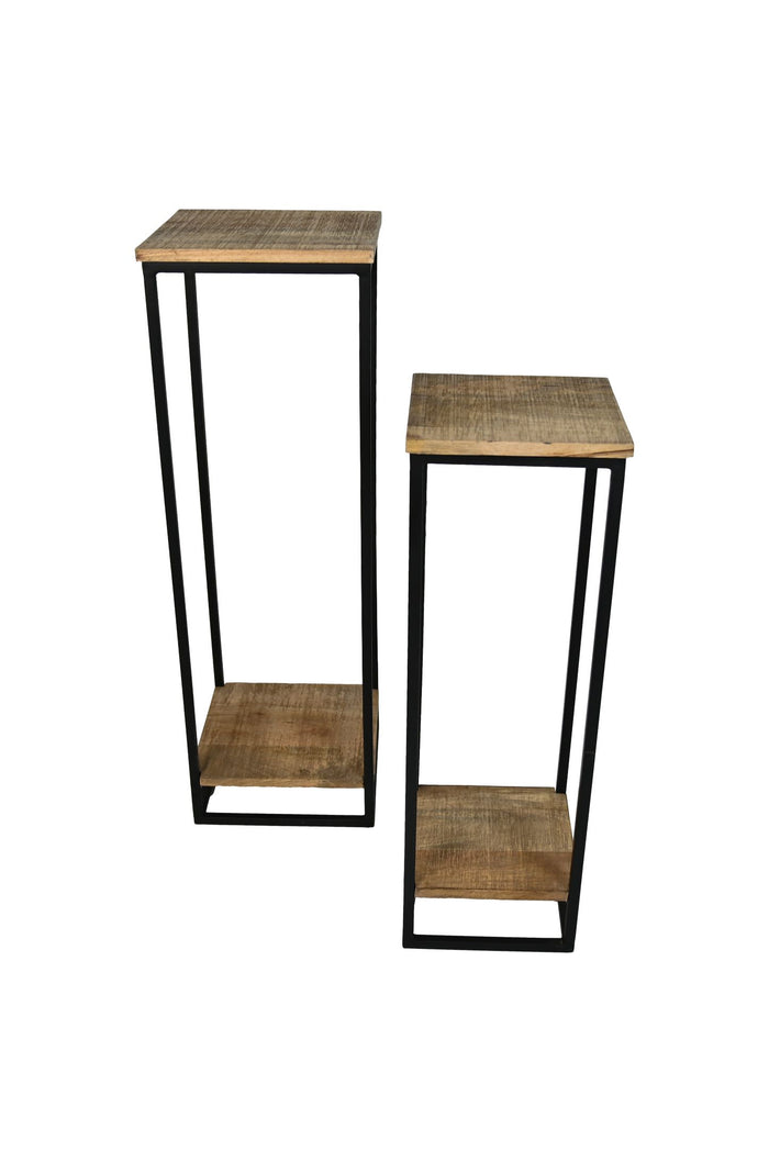 Plant stand - 30x30x90 - Natural/black - Mango wood/iron - Set of 2