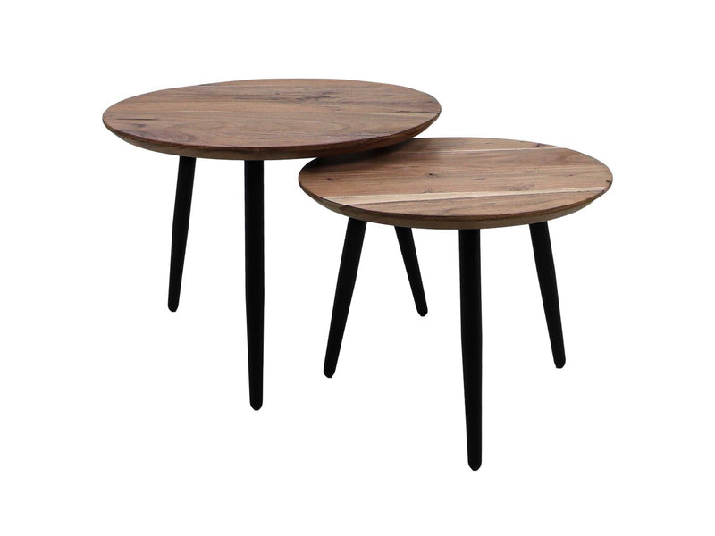 Salontafel Zurich - ø60/ø50 - Naturel/zwart - Acaciahout/ijzer - Set van 2