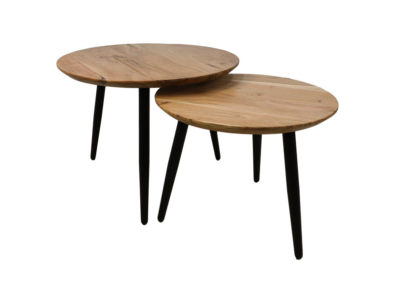 Salontafel Zurich - ø60/ø50 - Naturel/zwart - Acaciahout/ijzer - Set van 2