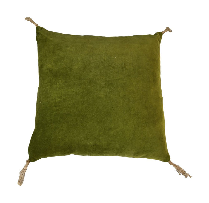 Decorative pillow with tassels - 45x45 - Olive green/gold - Velvet