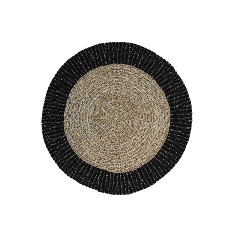 Vloerkleed Malibu - ø120 cm - raffia/zeegras - naturel/zwart